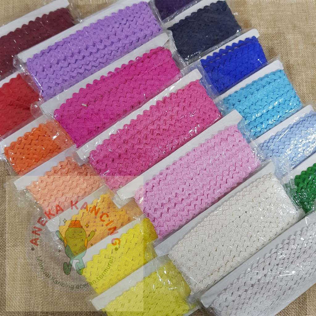 [1 Pack] Renda Biku Biku Aneka Warna Isi 20yard - Renda Zig Zag Biku Biku -  Renda Biku Biku 4mm Hig