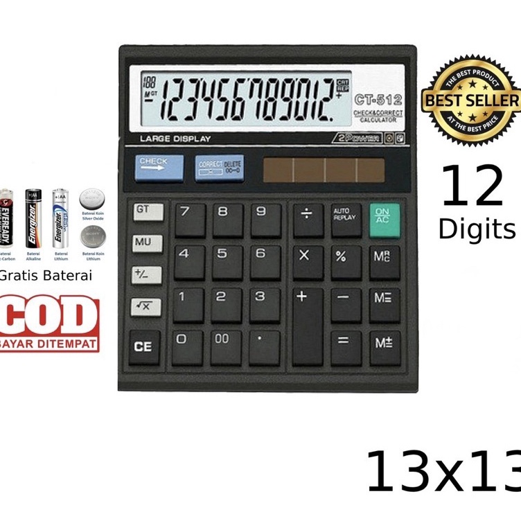 

ART H33Z KALKULATOR ROYALLY RY512 B BERKUALITAS AWET 12 digit calculator solar panel MESIN HITUNG UANG