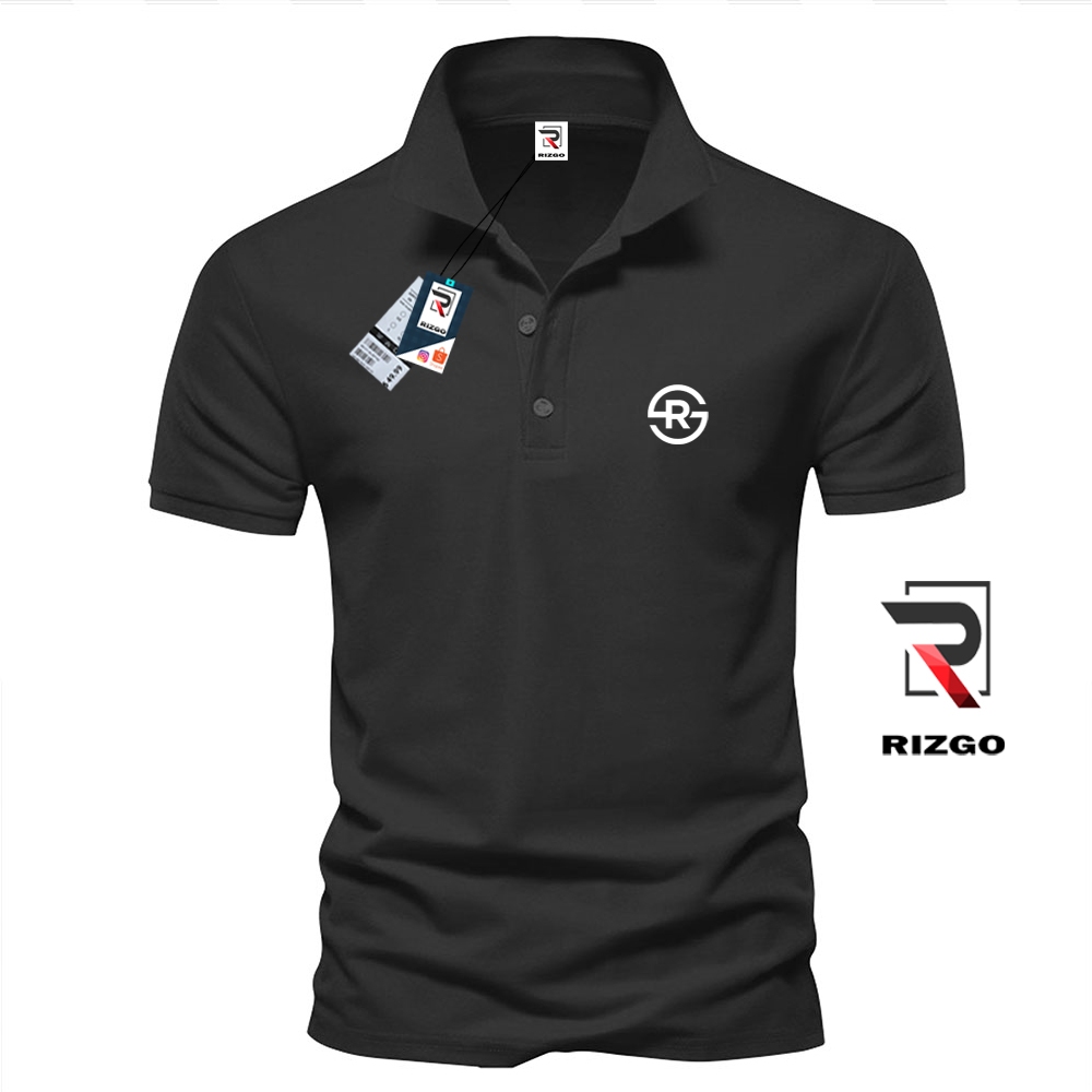Rizgo - Polo Shirt R Motif Putih Pria & Wanita Unisex
