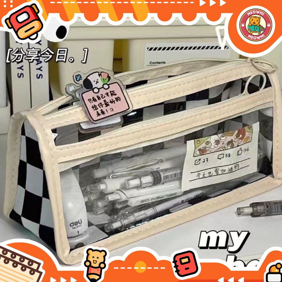 

ART N99P Tempat Pensil Jumbo Transparan Motif Kotak Kotak Aesthetic PC22