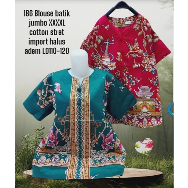 blouse jumbo merah 38-dh katun batik xxxl 4xl 5xl 6xl186