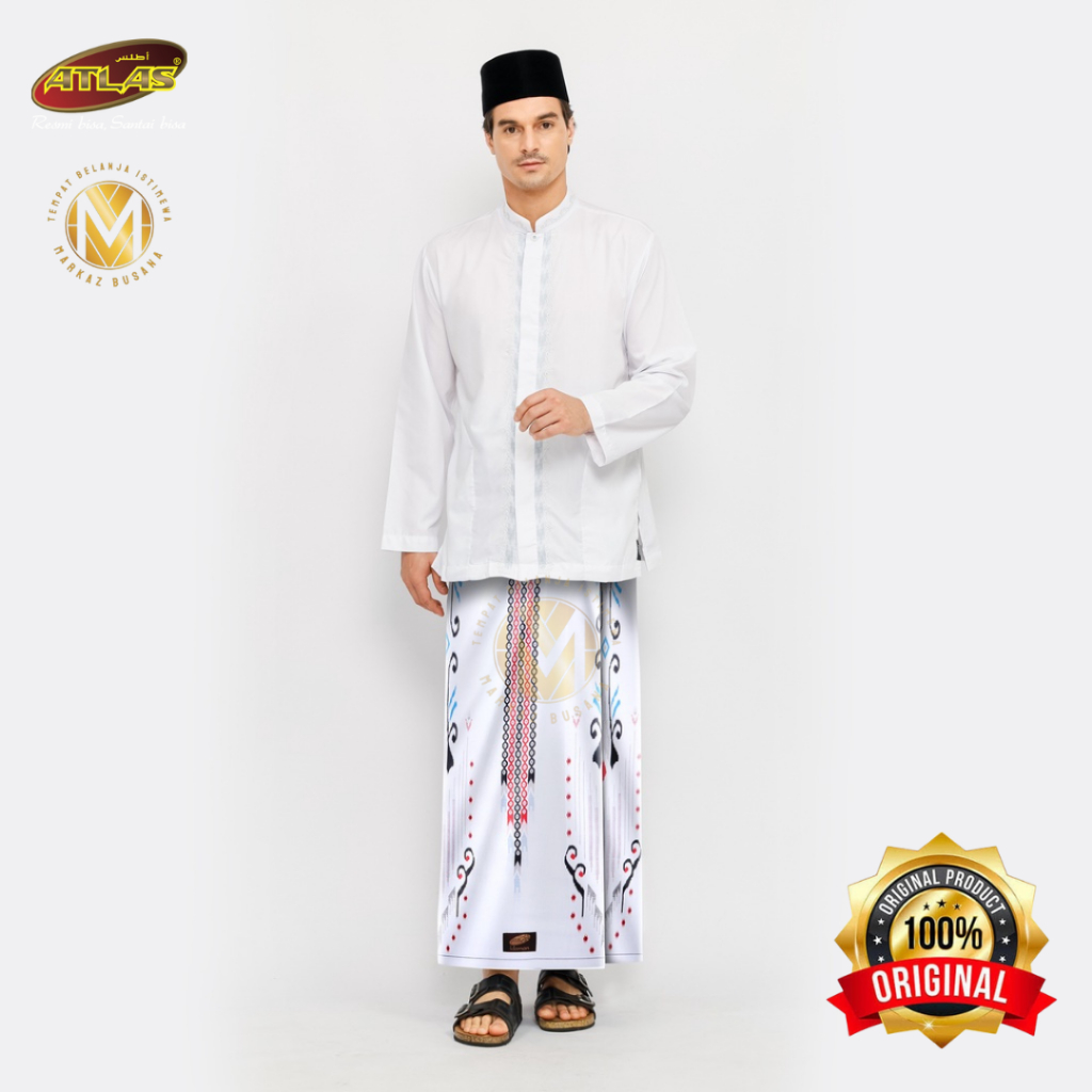 Sarung ATLAS Idaman 555 Kembang Motif BHS SGS Putih