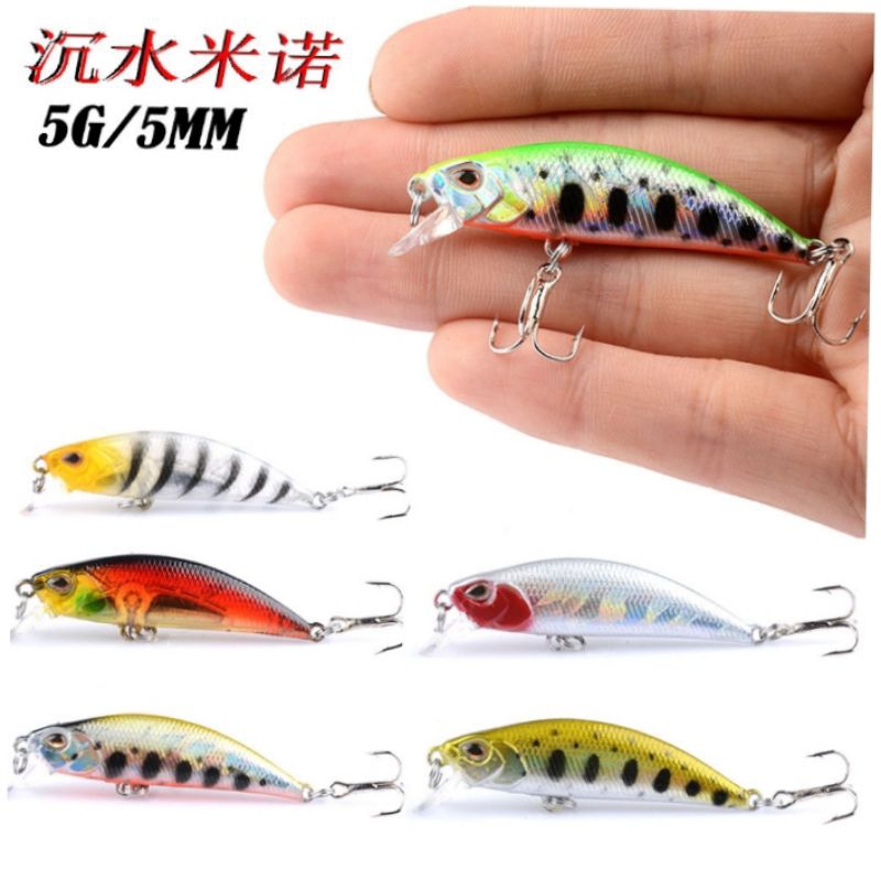 Umpan Pancing Ikan Minnow Replika  Atau Ryuki 5g 5cm, dengan 2 kail