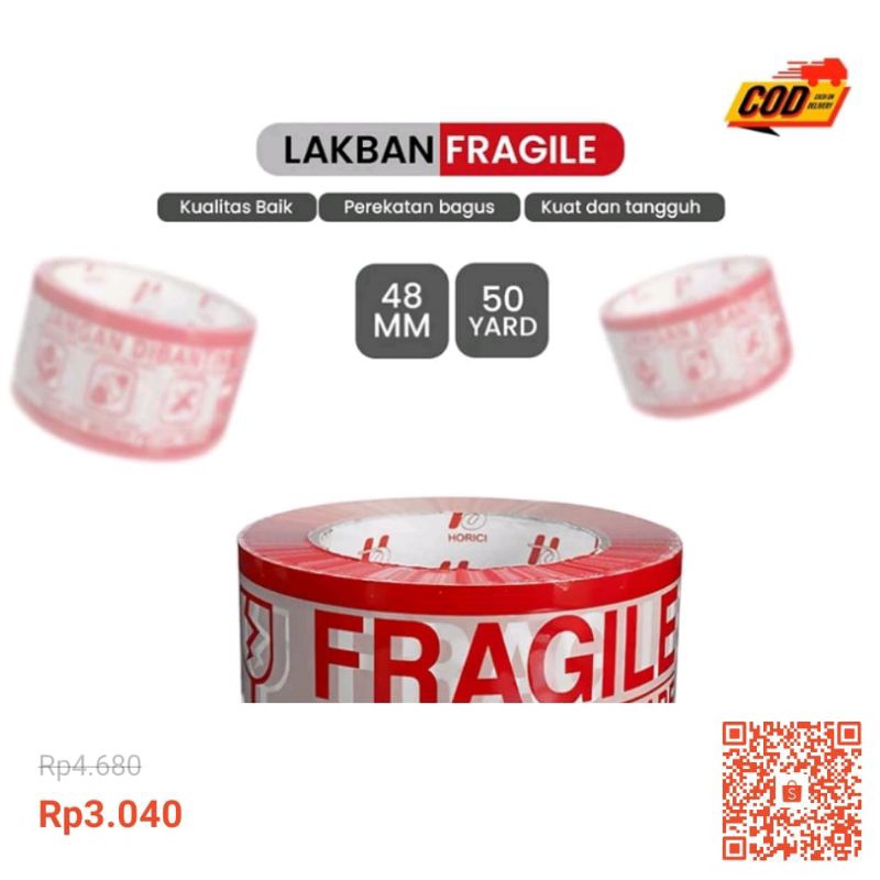 

Horici tape 48 mm 50 yard lakban fragile - barang mudah pecah, rawan pecah