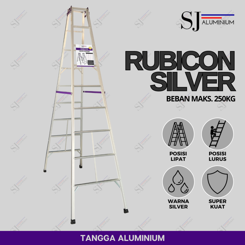 RUBICON SILVER - Tangga Aluminium Lipat Silver Jumbo Aluminium Ladder Multifungsi - Tahan Beban 250 