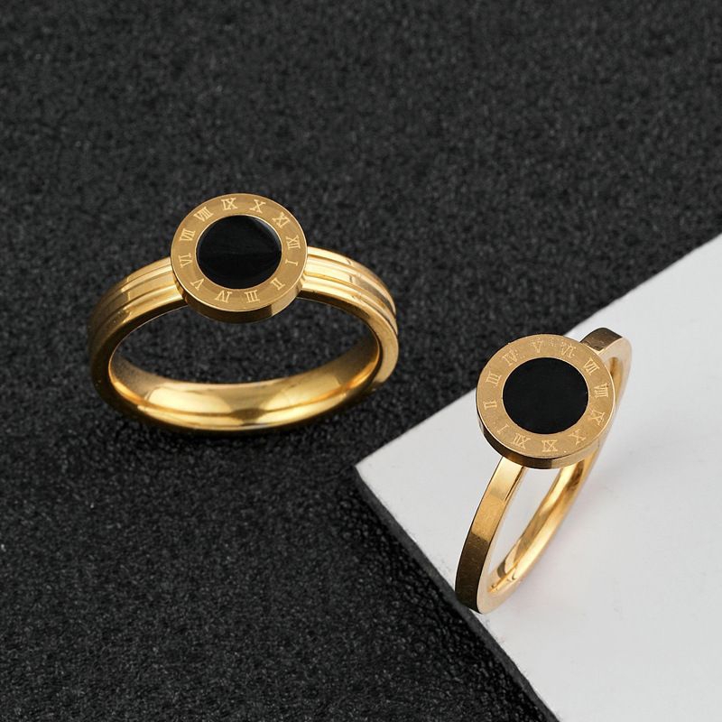 cincin wanita motif bulah huruf romawi bahan stainless steel anti karat realpict