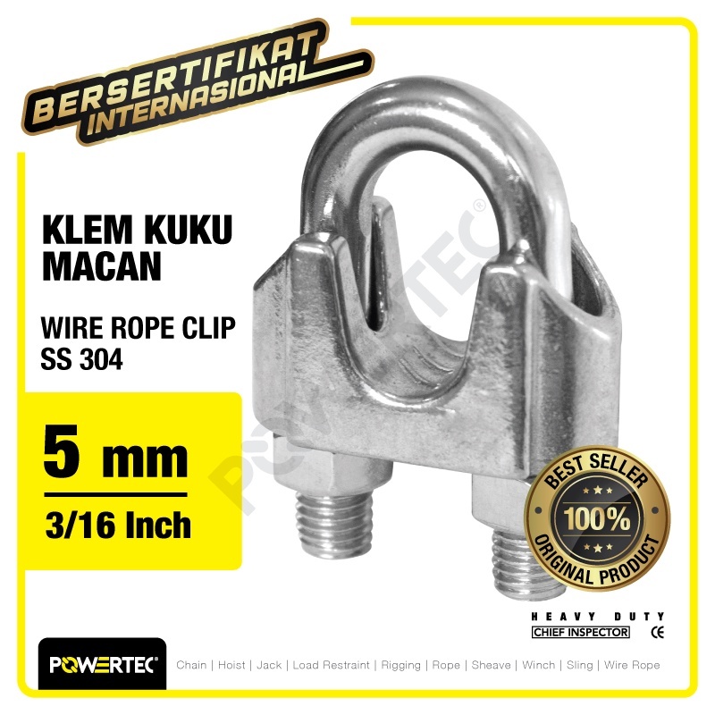 Wire Rope Clip SS316 5mm / Klem Seling SS316 5mm / Kuku Macan SS316 5mm - POWERTEC