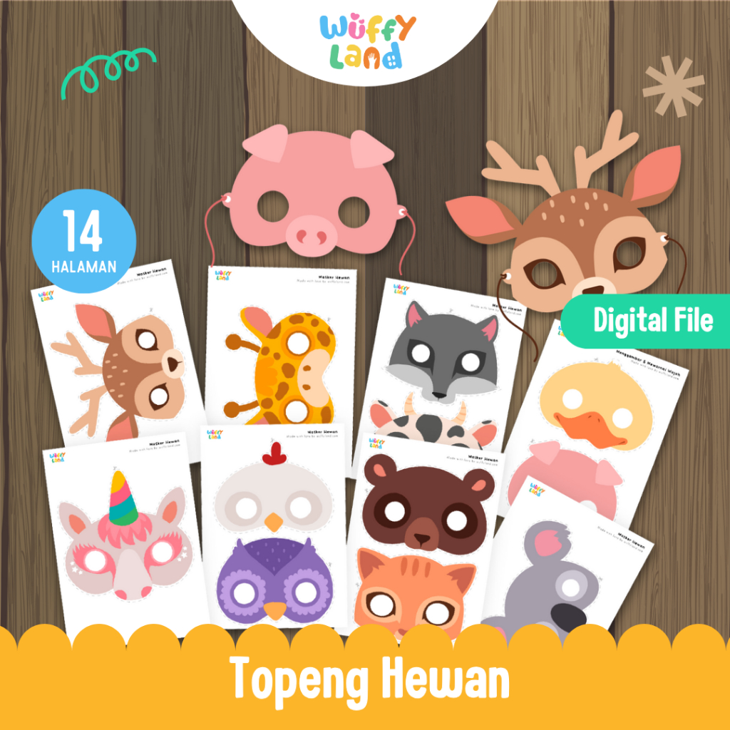 WUFFYLAND DIGITAL FILE Worksheet Anak dengan Tema Aktivitas Menggunting Masker Hewan yang Bisa Dijad
