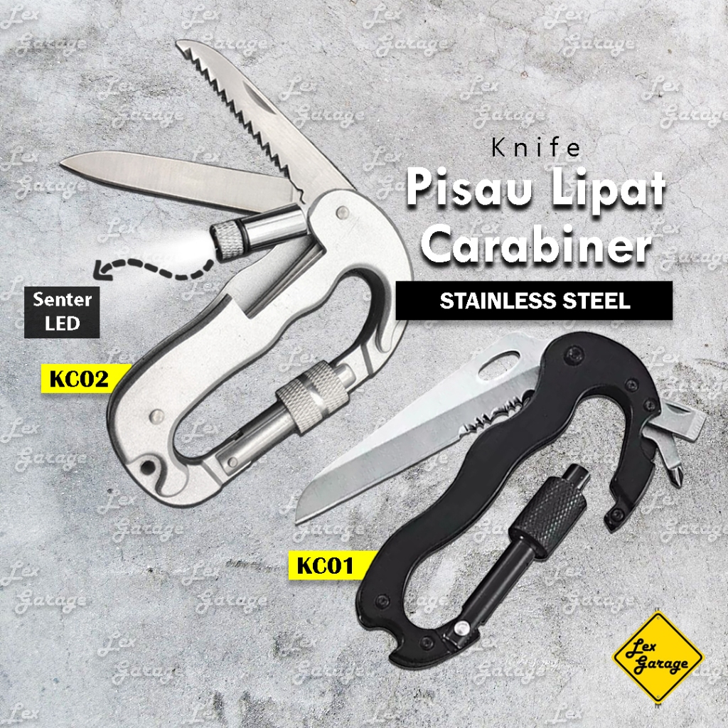 Pisau Lipat Carabiner Karabiner Obeng Multifungsi Gantungan Kunci Tas