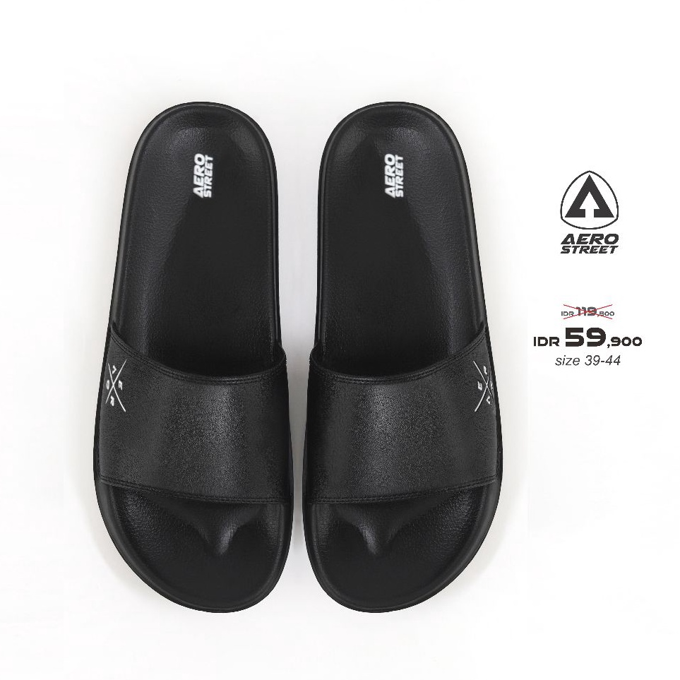 Ready idd2D7p Aerostreet 3944 Xenon Hitam Hitam  Sandal Sendal Selop Slip On Casual Pria Wanita Aero
