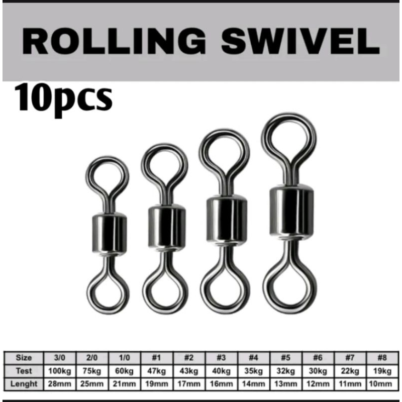 10pcs Kili kili swivel pancing roling swivel kili sambungan pancing swivel kili bahan baja umpan pan