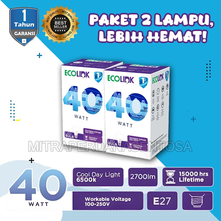 PAKET HEMAT 2 PCS Lampu LED Bulb Capsule Ecolink 40 Watt TAHAN LAMA SUPER TERANG