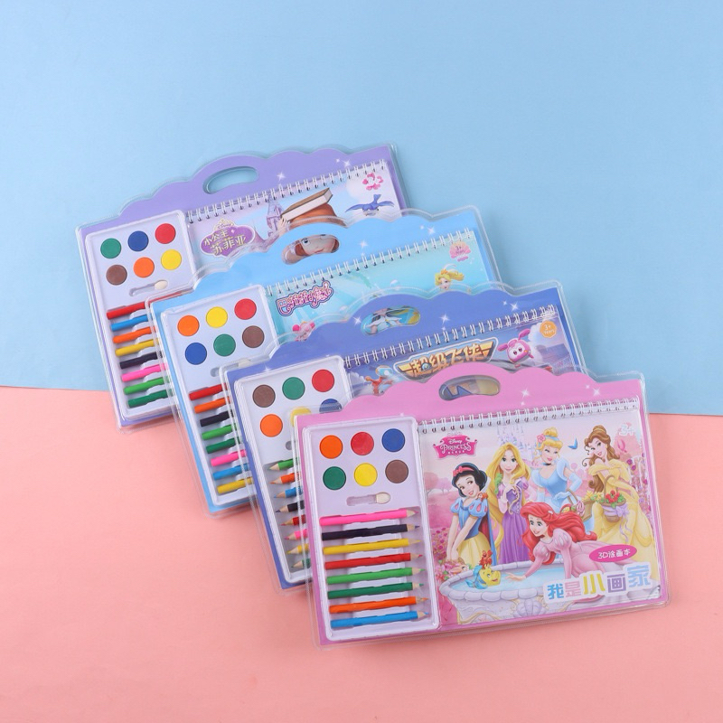 3D Coloring Book Set Mewarnai Crayon Cat Air Bergambar Buku Keterampilan Menggambar Melatih Kemampua