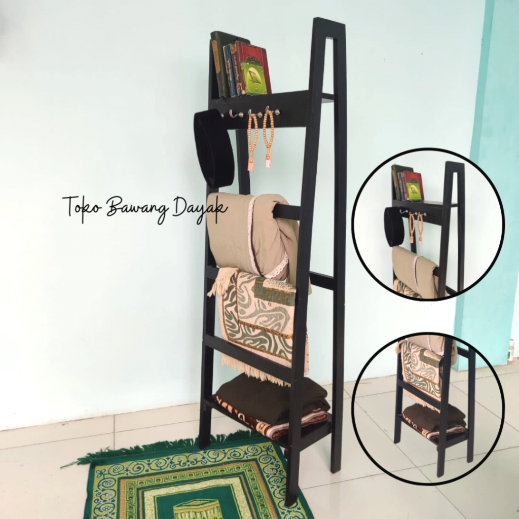 rak sajadah dan mukena alquran stand hanger aesthetic minimalis tangga estetik rak jilbab