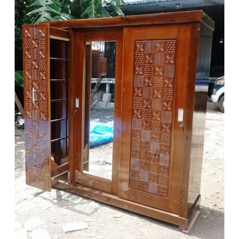 custom lemari pakaian jati hijab pintu sliding