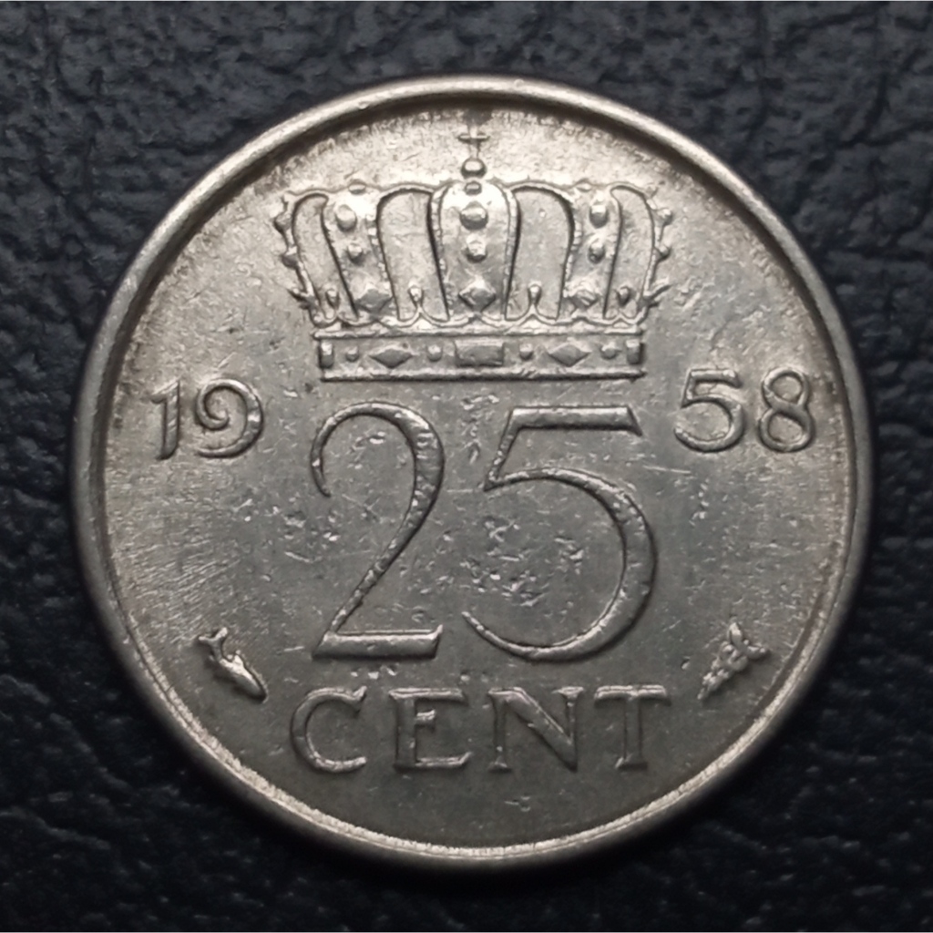 Koin Kuno Belanda 25 Cents Juliana 1950-1980 (tahun acak)