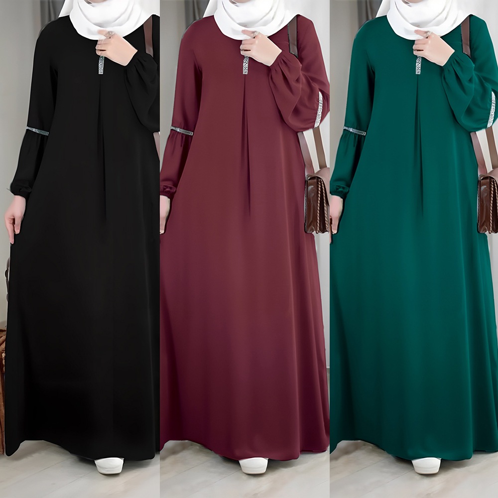 Nounes Basic Abaya Dress Gamis Daily Polos Syari Wanita Muslim Lengan Panjang Dress
