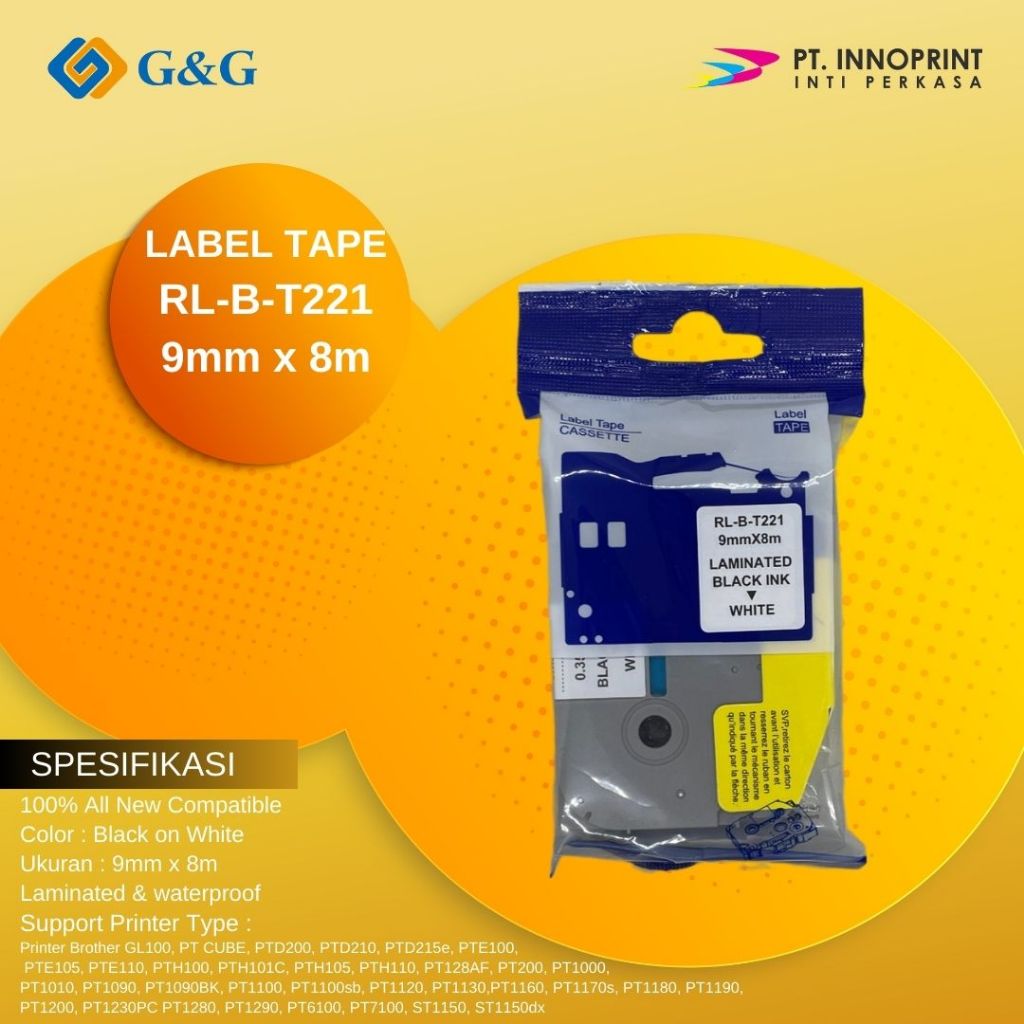 

Label tape G&G for Brother Label Tape TZE-221 9mm x 8m Black On White TZe221