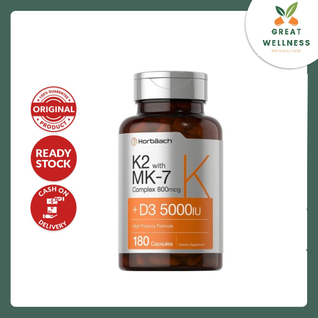 (BISA COD) Horbaach Vitamin D3 K2 5000iu of Vitamin D & 800mcg MK-7 Complex -180