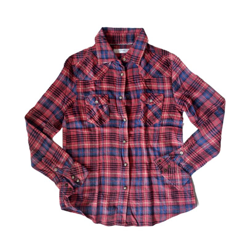 Kemeja Vintage Wanita Flannel Back Number size S Double Pocket
