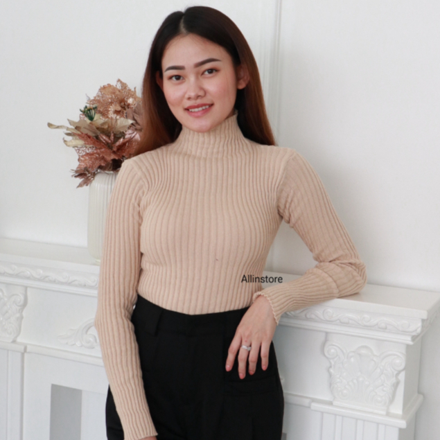 AIS | Turtleneck Daisy - Knit Baju Rajut Korean Wanita - Atasan Inner Manset Rajut Lengan Panjang