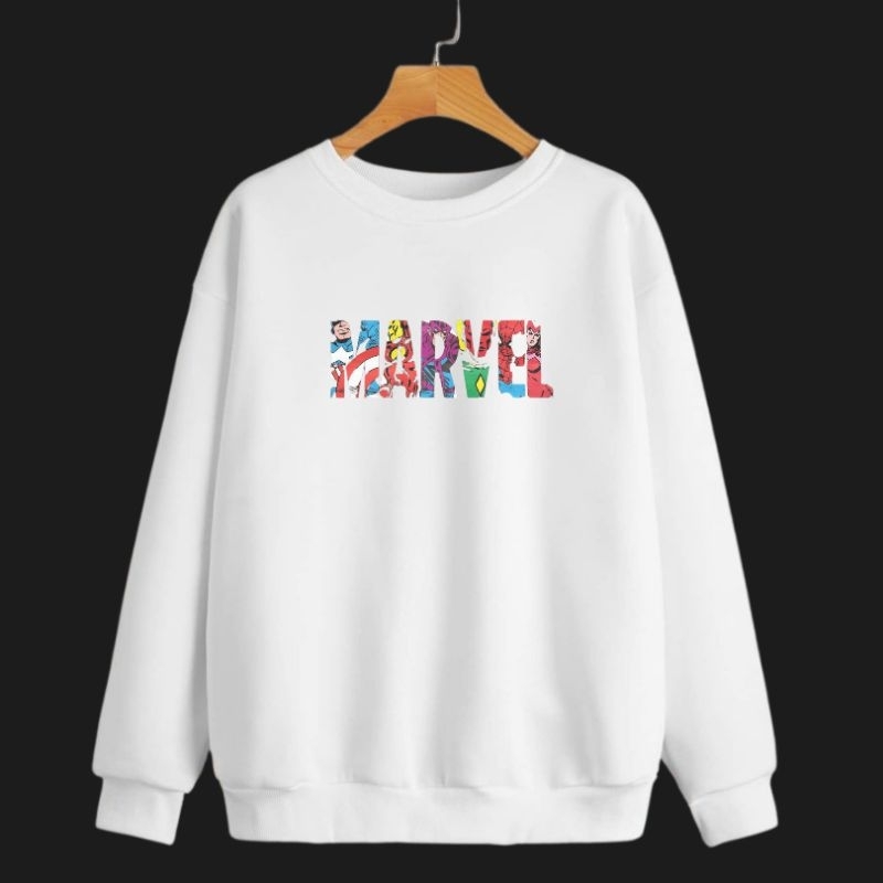 Sweater Crewneck Marvel Pria Wanita Jumbo Oversize Putih
