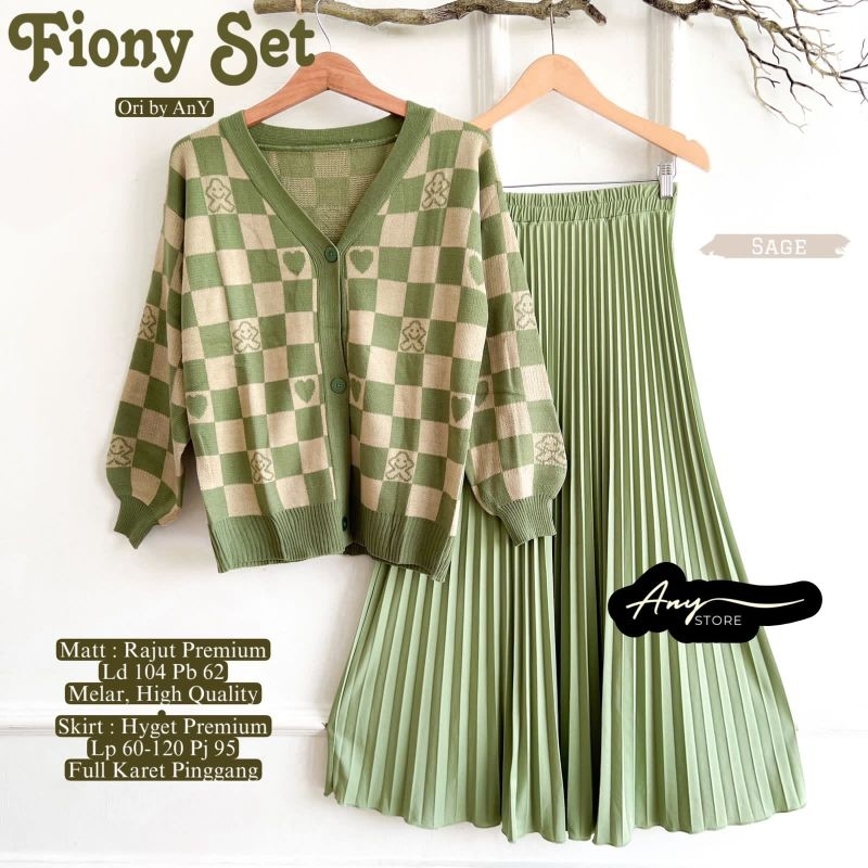 FIONY SET BY ANY / DELYA / SETELAN CARDIGAN RAJUT DAN ROK PLISKET PREMIUM