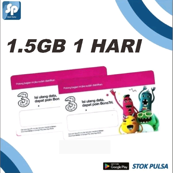 Voucher Kuota Tri Happy 1.5GB 1 Hari ( Lokal JABAR )
