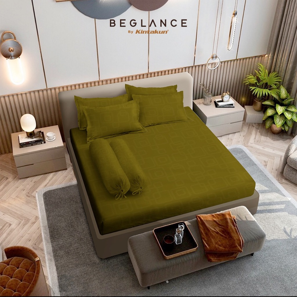 Beglance Bamboo Silk Sprei Fitted T40 B2 Cuadrado Verde