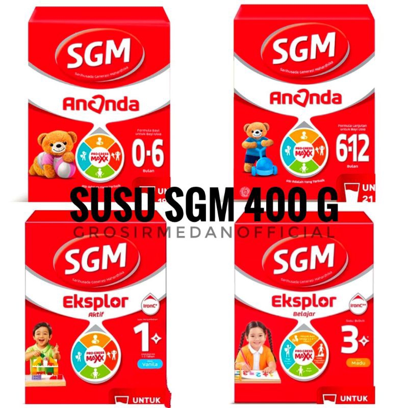 SUSU SGM 400 G UNTUK USIA 0-6 BULAN, 6-12 BULAN, 1+ TAHUN, 3+ TAHUN RASA VANILA, MADU, COKLAT