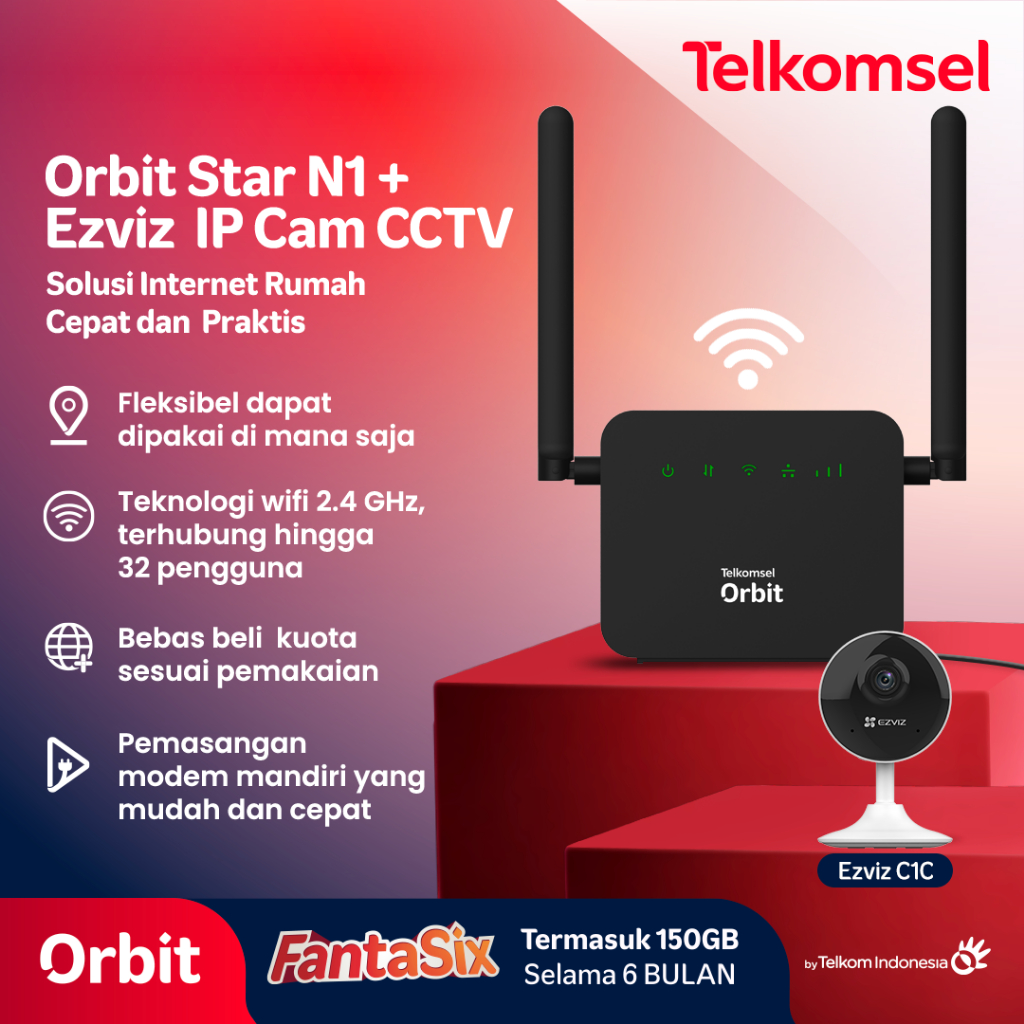 Telkomsel Orbit + Ezviz C1C H.265 2MP WiFi CCTV Camera