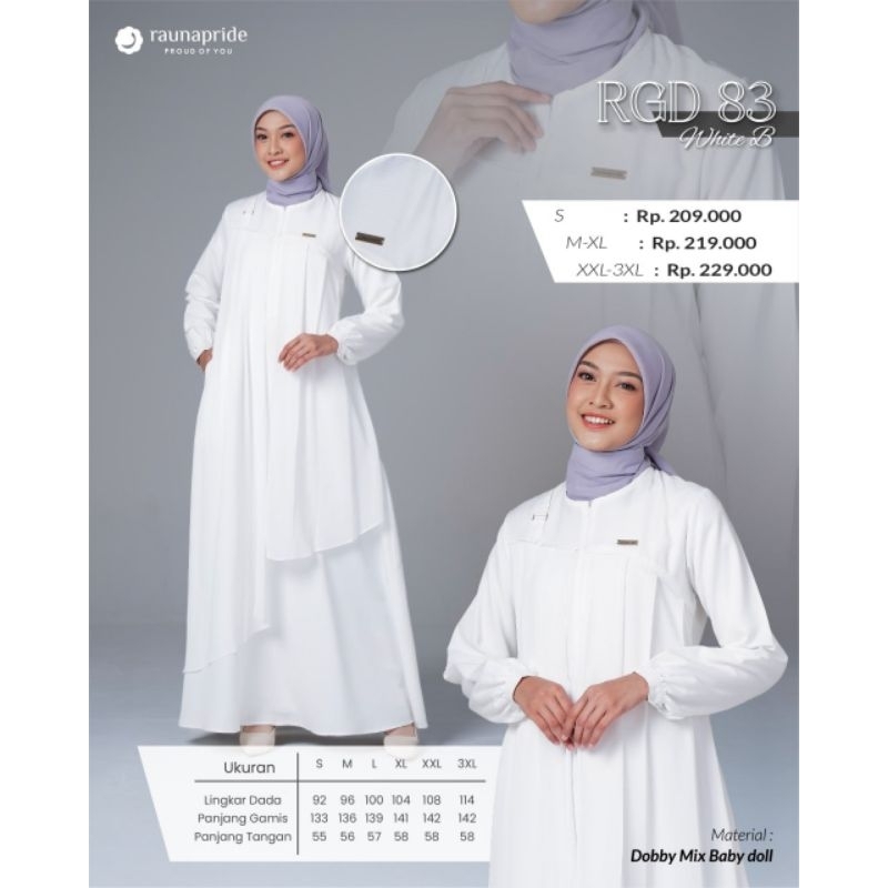 Baju Gamis Dewasa/Baju Gamis Putih/Baju Lebaran Haji/Gamis Busui - RGD 83 White C| Original By Rauna