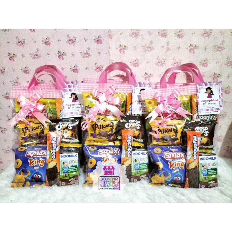 

Snack Ulang Tahun Anak / Bingkisan Ultah Murah / Paket snack ekonomis / Snack Indomilk / Paket Ultah Indomilk