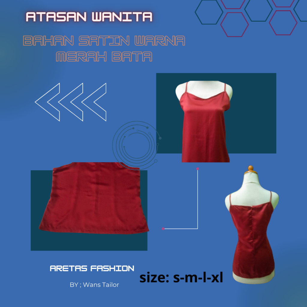 ATASAN WANITA/ TANKTOP/ DALEMAN KEBAYA/ KAMISOL BAHAN SATIN WARNA MERAH BATA