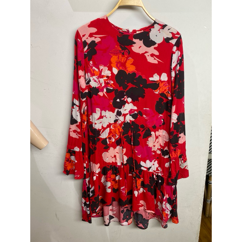Dress H&M Bunga Bunga Merah Dress Wanita Pendek Imlek