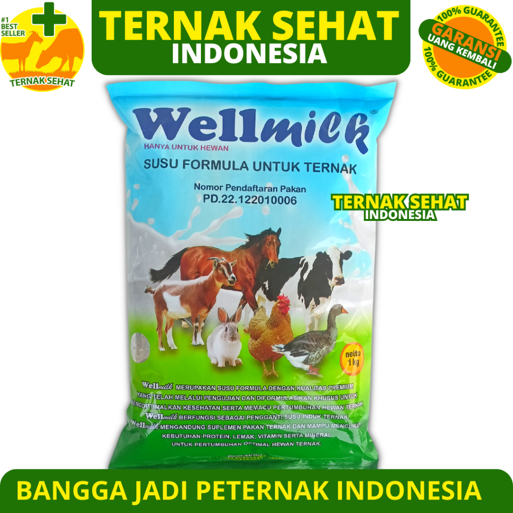 SUSU WELLMILK 1KG - Wellmilk Susu Anak Sapi Kambing Domba Hewan Pengganti Susu Induk Like CMR TERNAK
