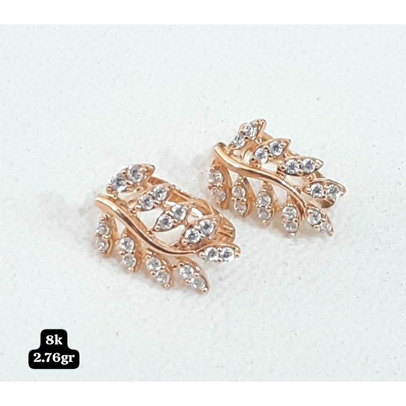 Anting Klep Model Daun Permata Putih