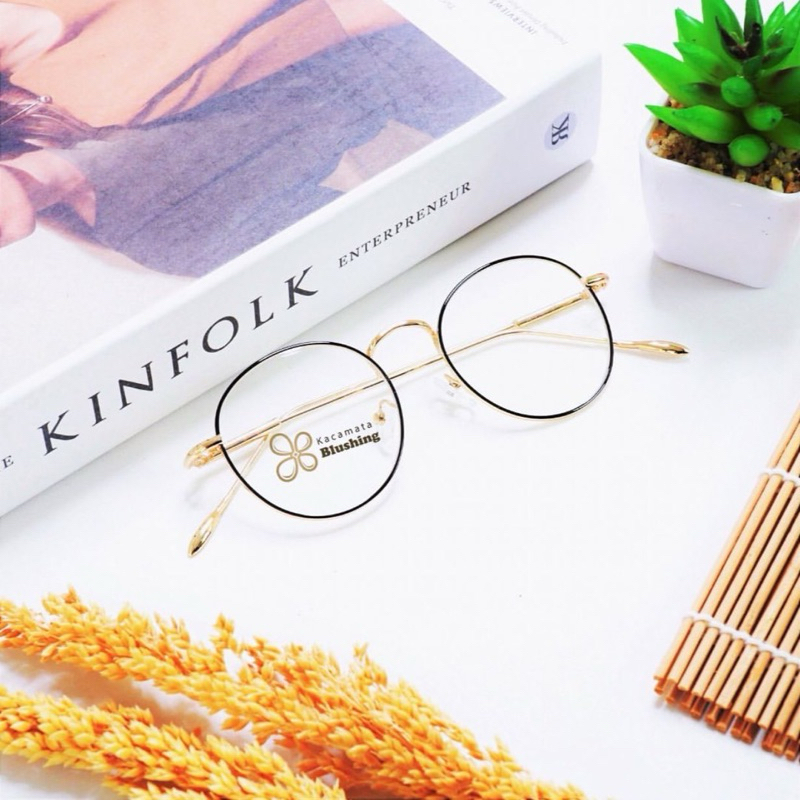 KACAMATA BLUSHING - Frame Kacamata Arden Black Gold Bulat Unisex