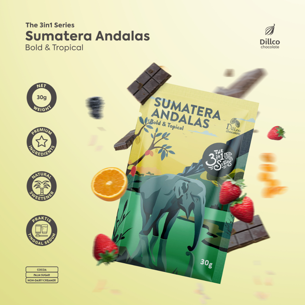 

DILLCO CHOCOLATE - Single-Estate Chocolate Sumatera Andalas 3 in 1 Series 30 Gram Sachet