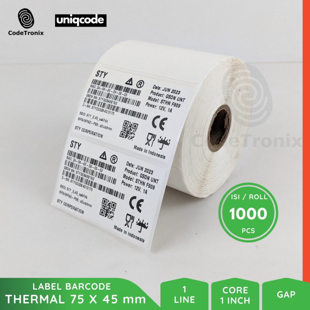 

Uniqcode Label Barcode Thermal 75x45 1 Line 1000pcs