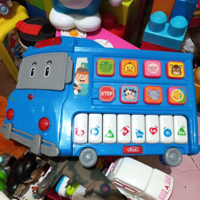 Piano Animal Mainan Edukasi Anak Bayi Alat Musik Funny Bus Tayo