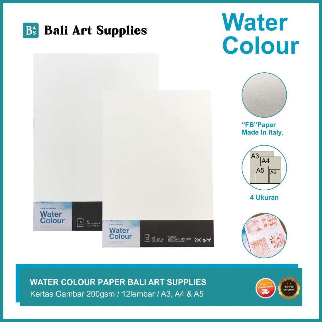 

Bali Art Supplies - Kertas Cat Air 200gsm A3/A4/A5 - Watercolor Paper 10 Lembar