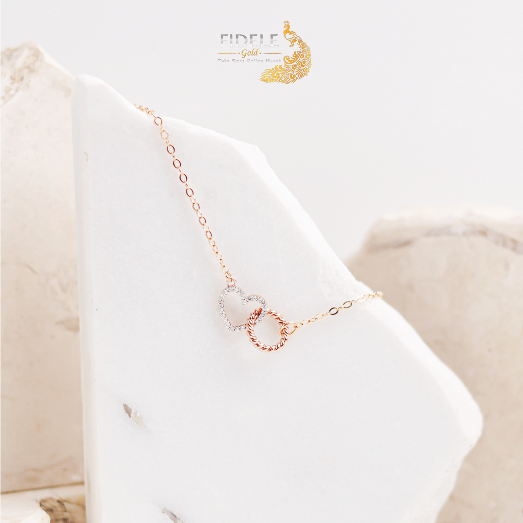 Gelang Hati Permata Bulat variasi Simple Emas Asli Kadar Muda 375
