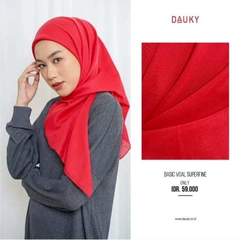 Hijab segi empat Dauky Voal superfine Merah Kerudung segi 4 basic