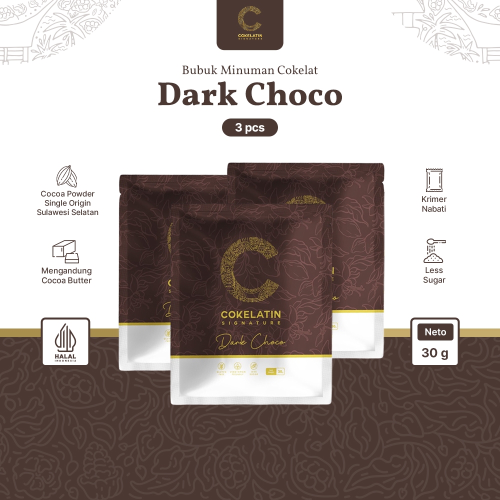 

Cokelatin Signature - Minuman Seduh Coklat Bubuk - Dark Chocolate - Isi 3 Sachet 30gr