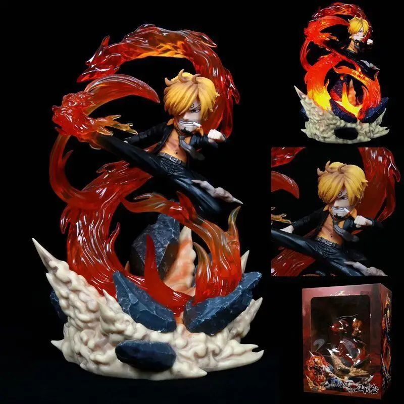Action Figure One Piece Vinsmoke Sanji Diable Jamble Studio Diorama LED Light Resin