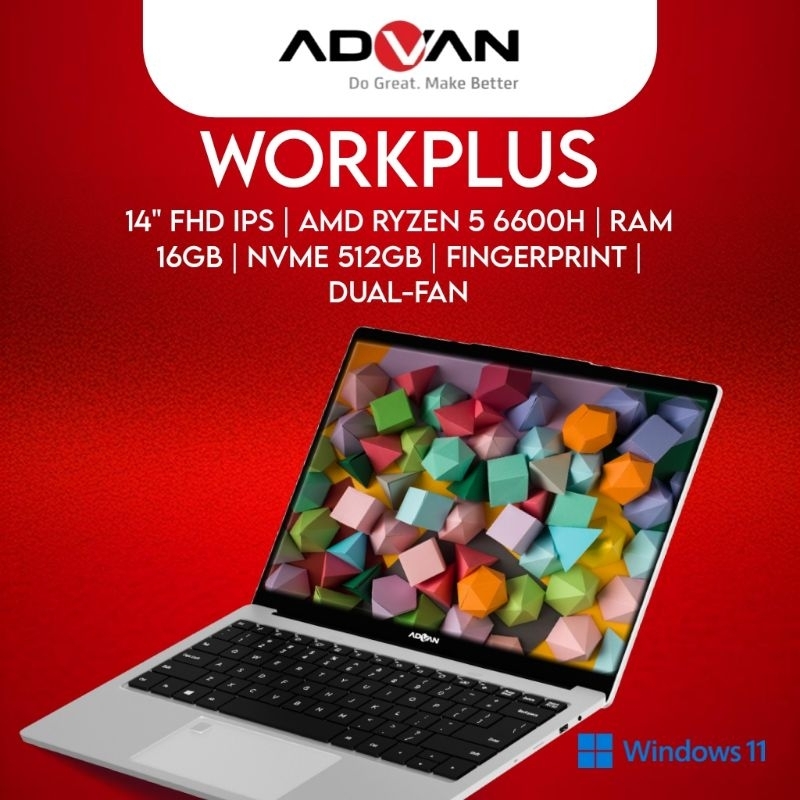 Advan Workplus AMD Ryzen 5 6600H 14 inch RAM 16GB Storage 512GB Notebook Advan Laptop Advan Workplus