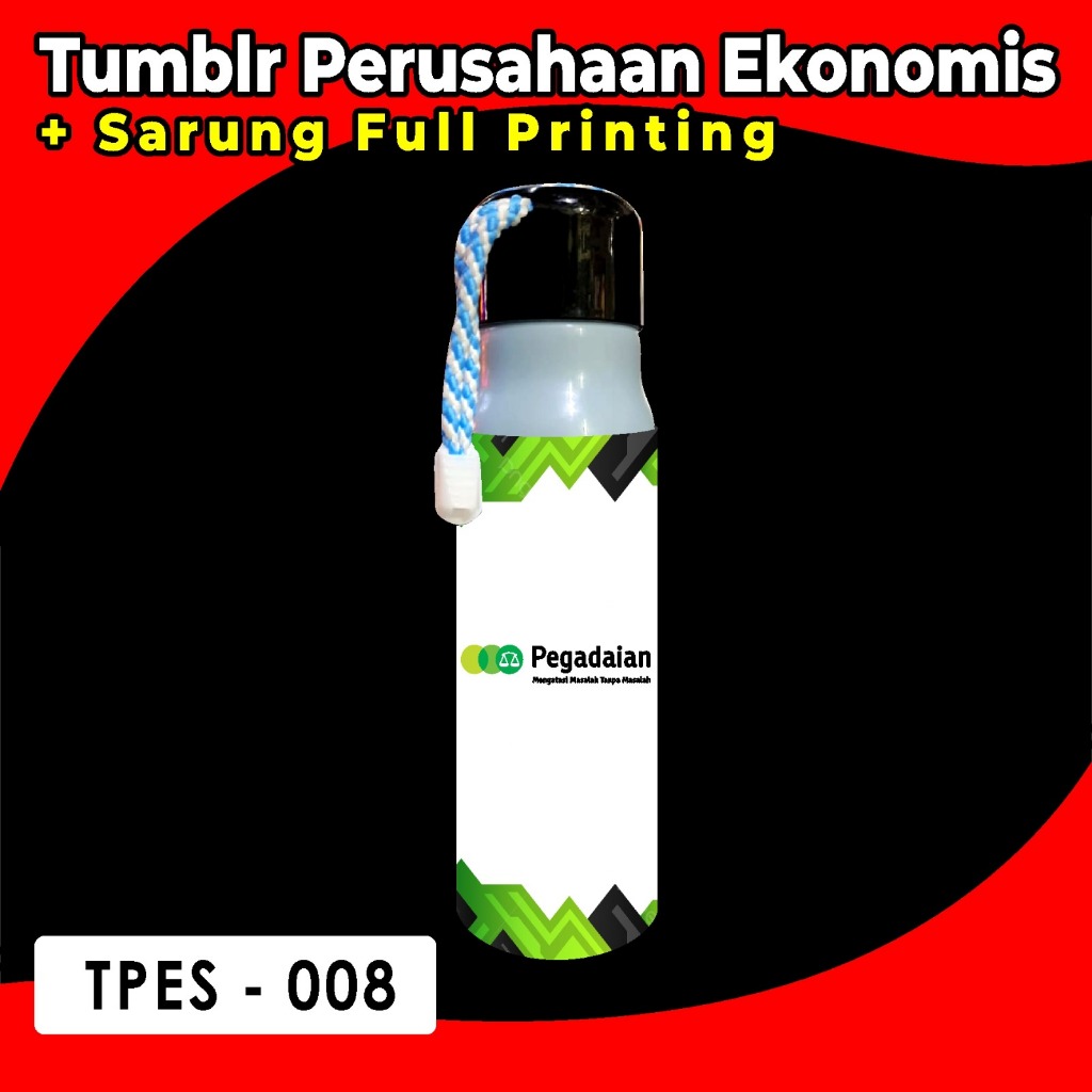 Botol Minum Perusahaan PEGADAIAN/Botol Minum Tali Kaca/Botol Minum+Sarung Full Printing