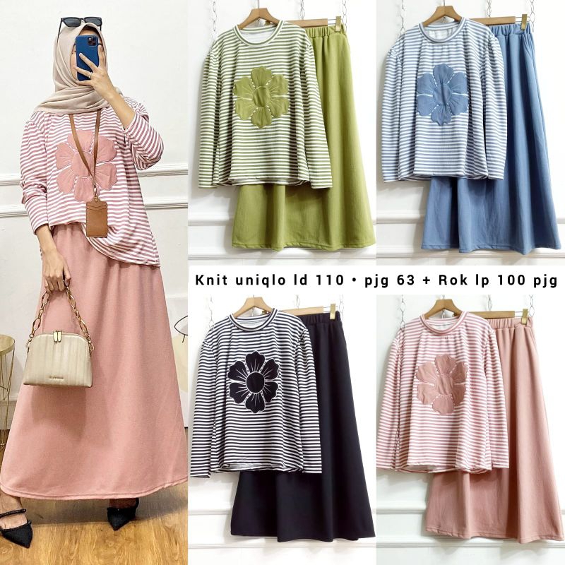 Blus striped uniqlo knit + Rok