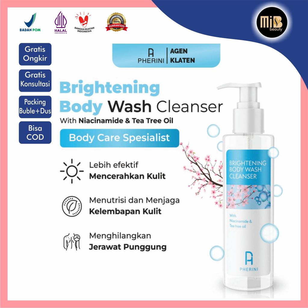 PHERINI Brightening Body Wash Cleanser Sabun Mandi Cair - With Niacinamide + Tea Tree Oil 520 ml
